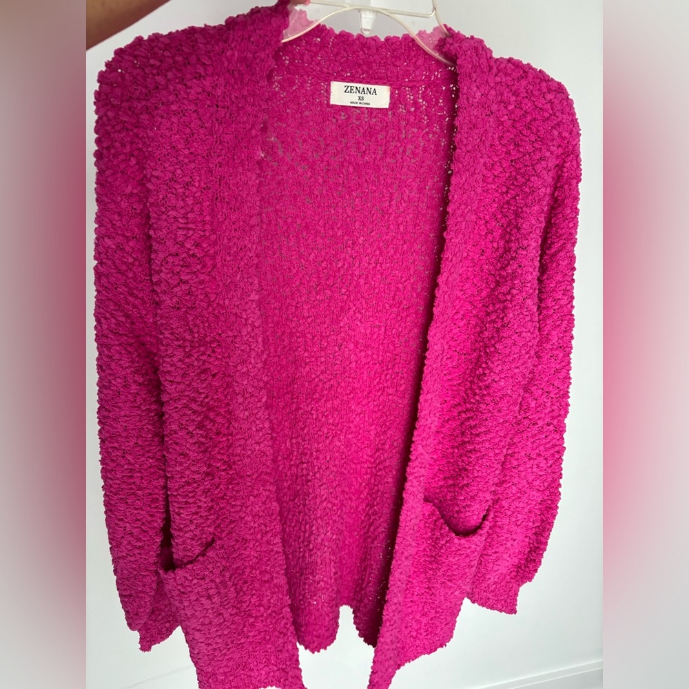 Hot pink open cardigan by Zenana with pockets